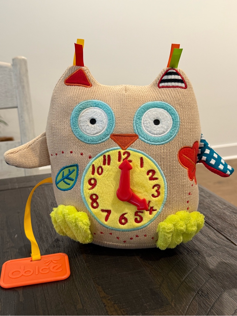 Dolce My First Owl Clock Interactive Plush Toy Teaches Time Tethered Teether